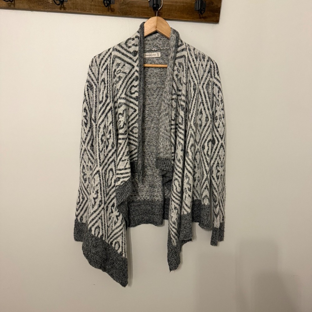 Abercrombie & Fitch Womens Grey Geometric Wool Blend Open Front Cardigan M/L